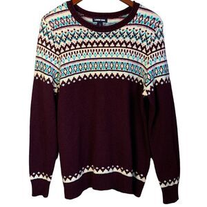 Lands' End Women’s Sweater LARGE 14-16 Faire Isle Purple Turquoise Cotton Blend